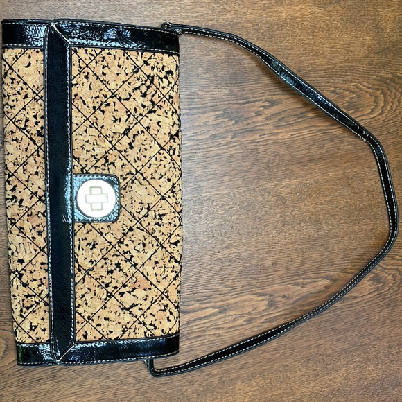 Cork-like Sondra Roberts Clutch or shoulder bag.Preowned. 6x12”. Removable strap - Picture 5 of 6